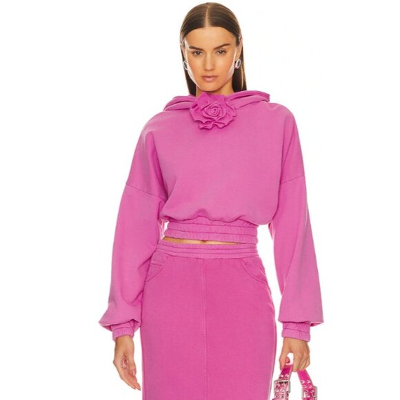 GIUSEPPE DI MORABITO Tops - NWT $413 GIUSEPPE DI MORABITO HOT PINK CROPPED HOODED SWEATSHIRT WITH ROSE SZ XS